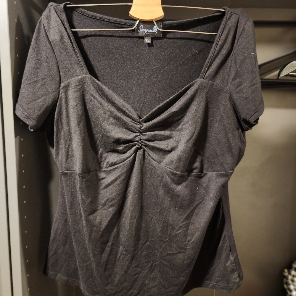 Sourpuss Charcoal Ruched Short Sleeve Top